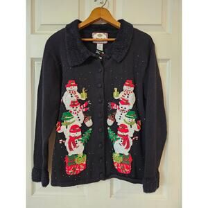 Tiara International size Medium Ugly Christmas Sweater snowmen